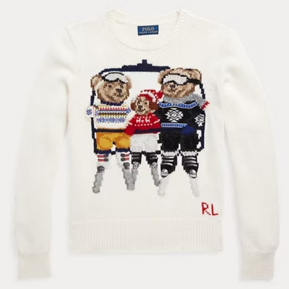 Polo Ralph Lauren Other - Polo Ralph Lauren Girls Intarsia Knit Bears Skiing Sweater Size Small 7 In Cream